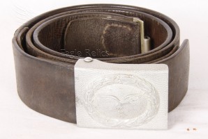 Luftwaffe Koppelschloß für Mannschaften und Unteroffizier  und Lederwiderhalt- Luftwaffe Aluminium Buckle with Leather Belt – Unit marked! image 1